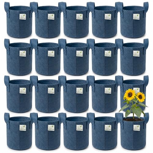 Image of 400 GSM Geo Fabric Round Grow Bags 9x9 Inch with Handle, Blue Planting Bags for Terrace and Kitchen Gardening Pack of 20