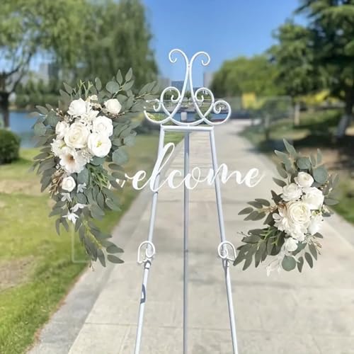 AQCQDQ 2 Stück Künstliche Hochzeitsbogen Blumen Set, Blumen Girlande Hochzeitsbogen Blumen Kit, Hochzeitsblumen, Girlanden, Seide, Pfingstrose, Hochzeit, Willkommensschild (weiß,2 Stück)