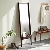 全身鏡 姿見鏡 スタンドミラー 強化ガラス 大型 壁掛け鏡 長方形 全身ミラー 木製フレーム 小物収納付き おしゃれ スタイリッシ 飛散防止 163×50cm