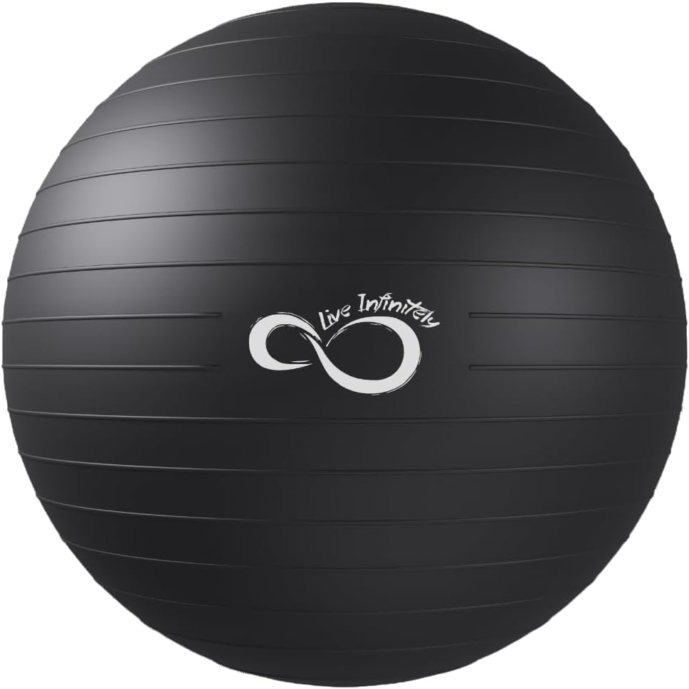 Live Infinitely Exercise Ball (55cm-95cm) Extra Thick Professional Grade Balance & Stability Ball- Anti Burst Tested Supports 2200lbs- Includes Hand Pump & Workout Guide Access