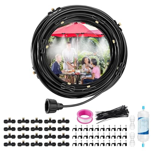 Sistema di raffreddamento a nebulizzazione, 18 m, con 20 ugelli, impianto di nebbia per giardino e serra, con filtro dell'acqua, per esterni