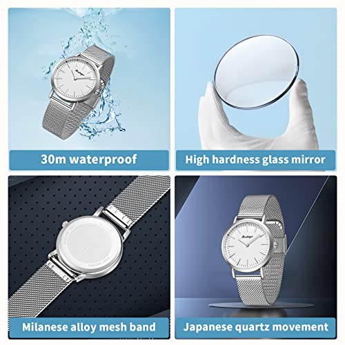 Boshiya Women's Mesh Band Watch Ladies Watches With Milanese Stainless Steel Band Minimalist Style Quartz Wrist Watch For Women And Men (Silver-36Mm) #TOP4