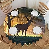 WBQLSL Mantel redondo para mesa de comedor, 152 cm, protector limpio, fiesta, reunión, decoración de boda, mantel con estampado de ciervos del bosque