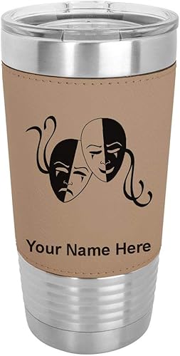 Miniatura 9 de LaserGram 20oz Vacuum Insulated Tumbler Mug Drama Masks Personalized Engraving Included Faux Leather Gray
