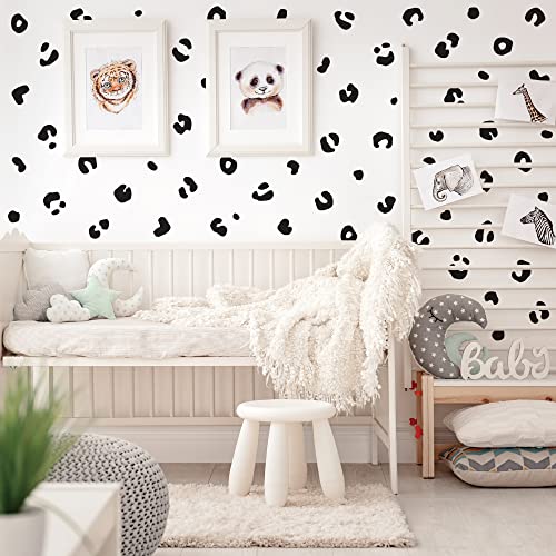 Black Vinyl Jungle Cheetah Spot Wall Decals, Peel And Stick Modern Abstrat Minimalist Leopard Animal Print Wall Stickers For Nursery Bedroom Bathroom Living Room Home Wall Decor #TOP1