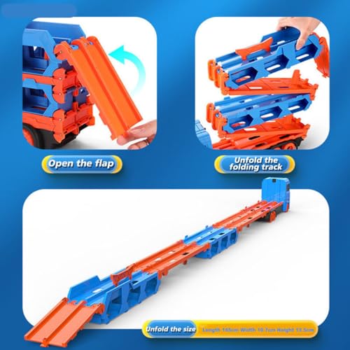 Image of Mashes Big Hauler Storage & Deform Transport Truck Toy with 2 Foldable Ejection Race Track & 2 Pc Die cast Cars for Kids Boys Girls 3+ Years (Truck with 2 Cars Set)
