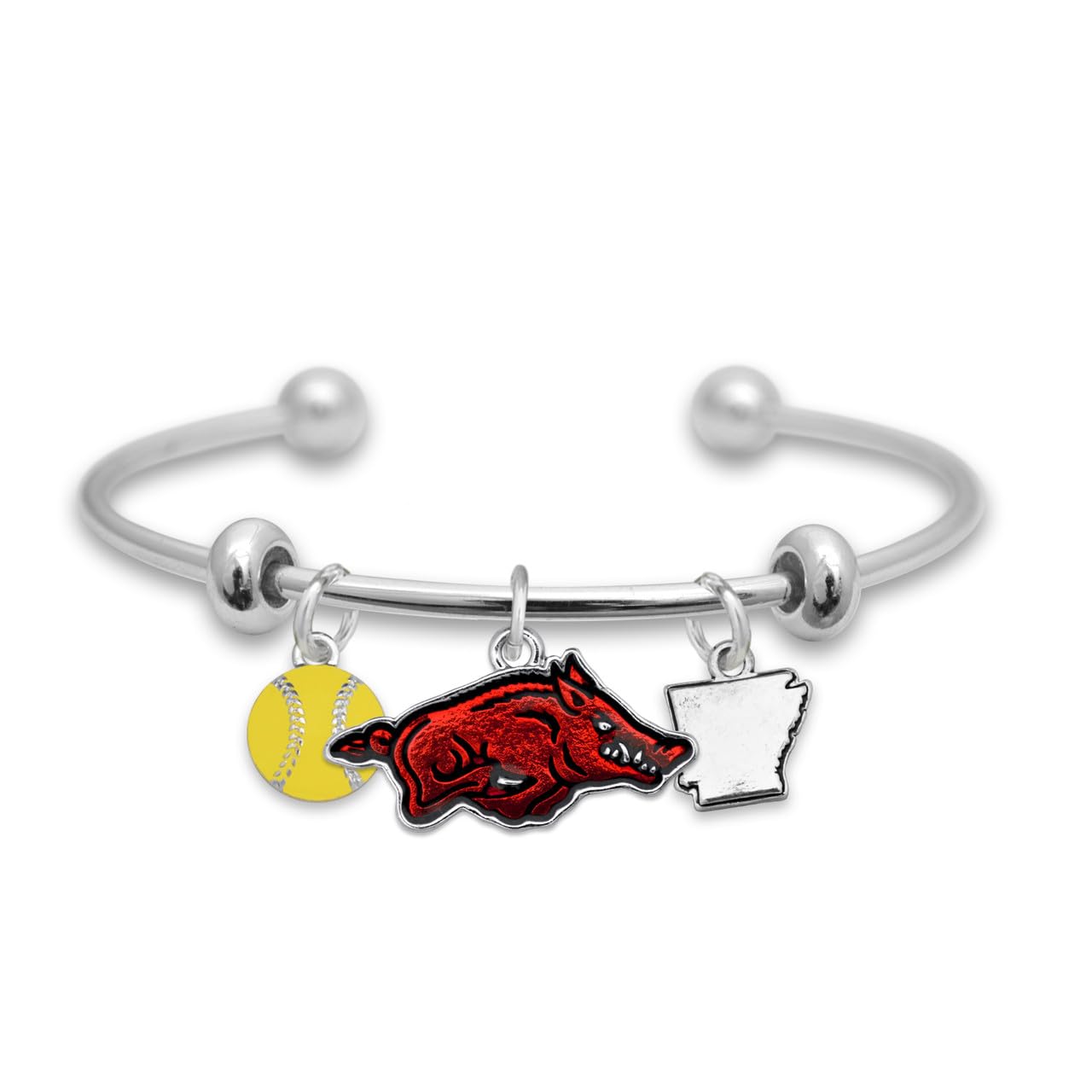 From the Heart Arkansas Razorbacks Softball Accent Charm Team Traditions Cuff Bracelet with Team Color Logo, Softball and State Accent Charm Officially Licensed Jewelry Fan UA