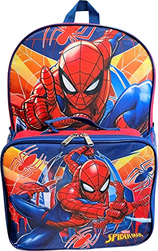 Spiderman Boy's 16 Inch Backpack With Removable Matching Lunch Box (Red-Blue)