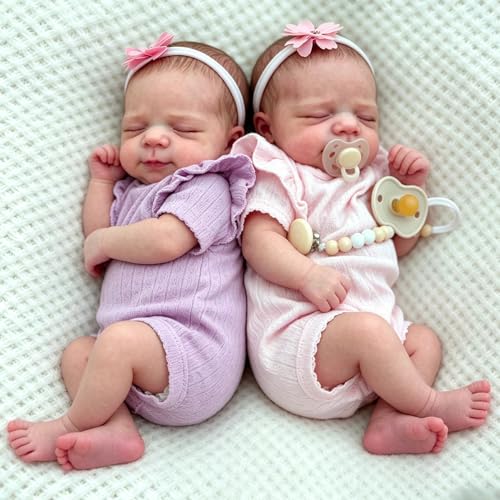 Anano Reborn Baby Dolls Vinyl Full Body-18 in Realistic Baby Doll Lifelike Reborn Twins Girls Full Vinyl Babys Doll Twins that Look Real Life Babys Posable with Accessories