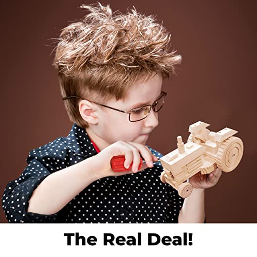 Kraftic Woodworking Building Kit For Kids, With 3 Educational Diy Carpentry Construction Wood Model Kit Toy Projects For Boys And Girls- Tractor, Bulldozer And Racing Car #TOP2