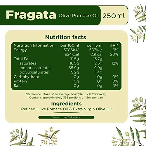 Image of Fragata Pomace Olive Oil 250 ML All purpose cooking oil for everyday Indian cooking | Ideal for deep frying, roasting, baking