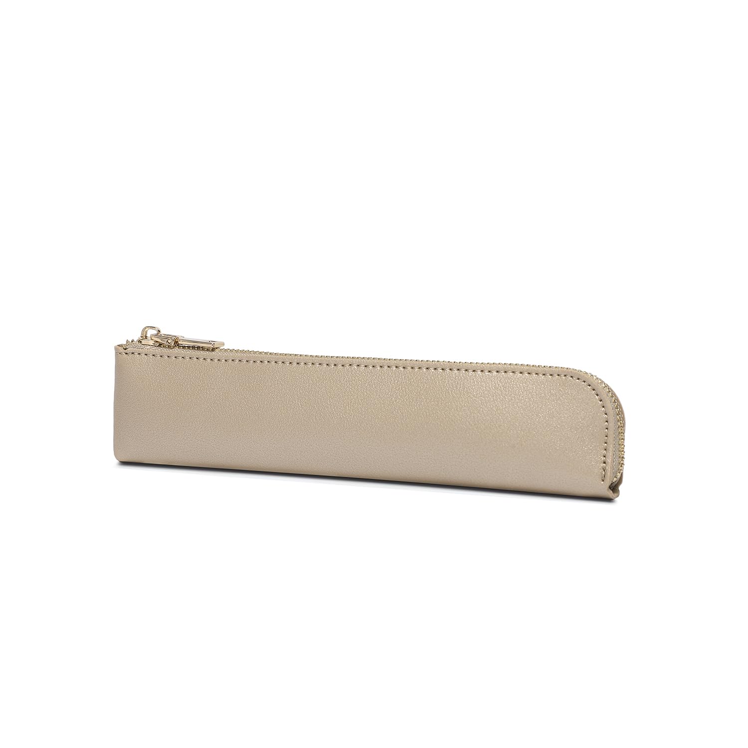 YONBEN Faux Leather Pencil Case Cute Thin Slim Pouch Simple and Stylish Lightweight (Pearl White Tea)