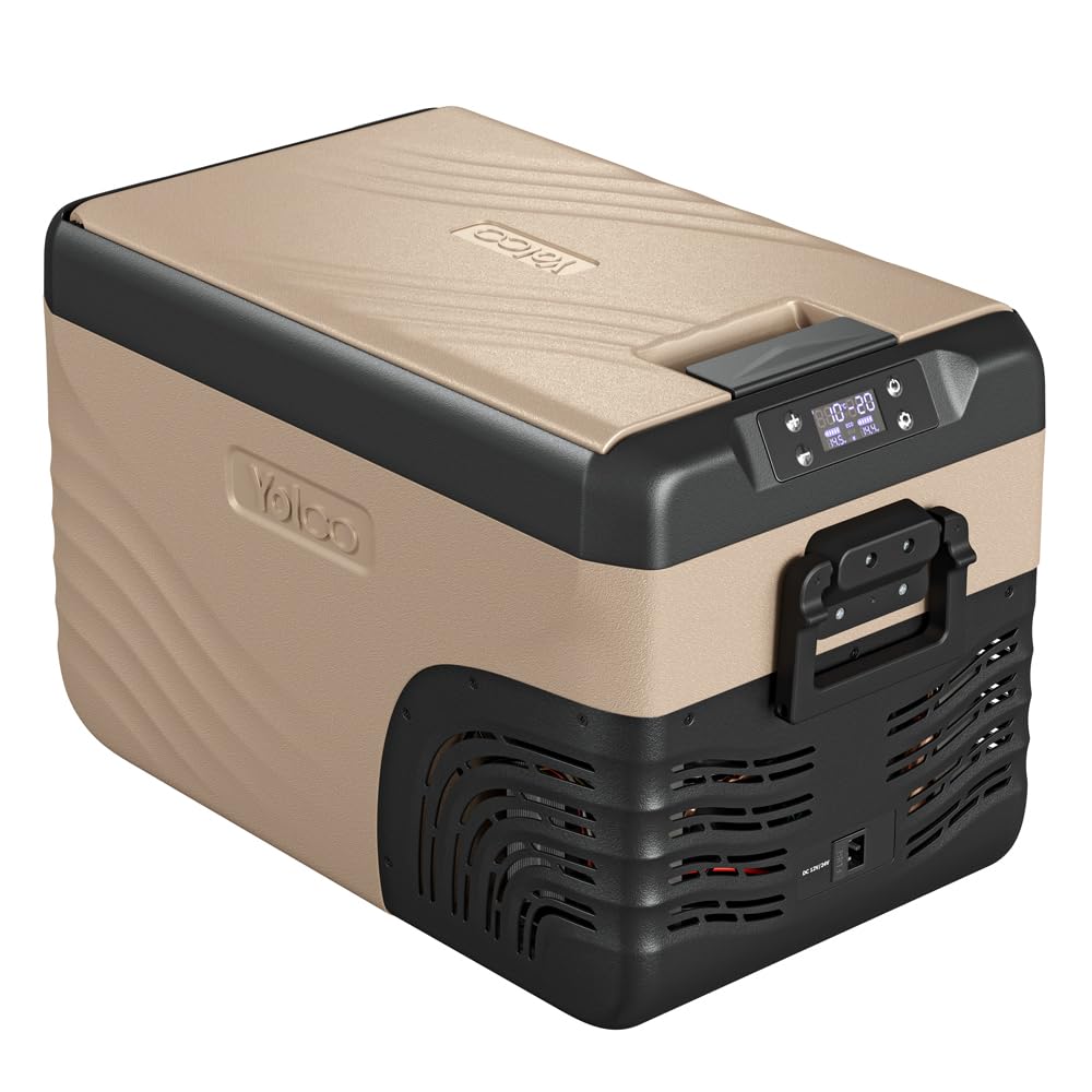Yolco KX30 piaskowa lodówka podróżna z kompresorem, 28 l, Dual Zone, od -20°C do +20°C, 12/24 V i 230 V, aplikacja Bluetooth, przenośna lodówka samochodowa na kemping, Vanlife i podróże