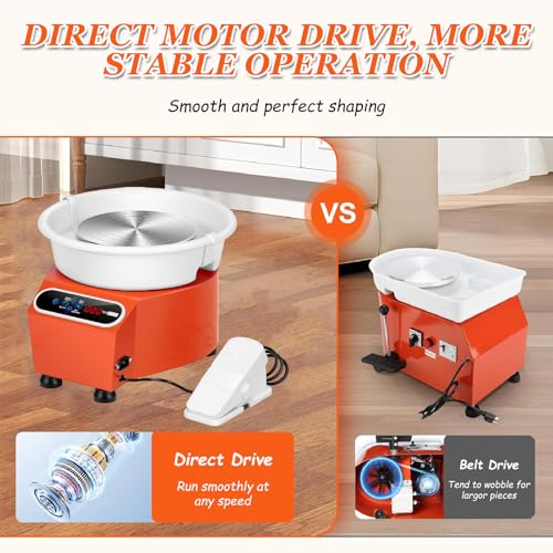 Electric Pottery Wheel with Adjustable Foot Pedal, Removable Basin for Ceramic Art, Perfect DIY Crafting Tool for Beginners and Professionals (Orange 220V)