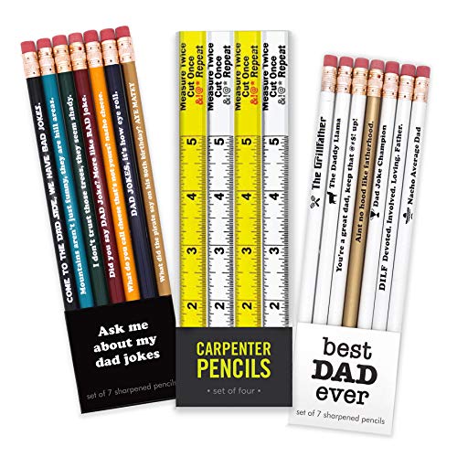 Dad Jokes + Best DAD Ever + Carpenter pencils - Multipack of 3 - Funny Sayings Pencil Sets