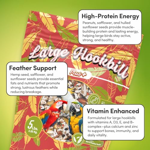 Mycelium Organic Large Hookbill Plus Bird Food (5 LB Bag) | Premium Daily Bird Seed for Macaws, Cockatoos, & Amazons | High-Protein, Vitamin-Fortified Skin & Feather Support | Non-GMO & USA-Made - Image 4