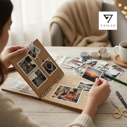 Image of Zaslan Scrapbook Album, 60 Pages /30 Sheets, Brown Thick 200gsm Kraft Paper, Photo Album Scrapbook, Memory Book - Ideal for Your Scrapbooking Albums Art & Craft Projects (8.5 x 8.5 Inch)