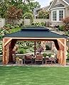 10'x12' Hardtop Wood Gazebo, Cedar Frame Outdoor Pavilion with Double Galvanized Steel Roof, Curtains and Netting Included, Ceiling Hook for Patio Backyard Deck Lawn Garden