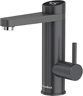 Briwellna Stainless Steel Electric Tap with 120° Rotating Spout, Instant Hot Water Tap 220V Tankless Water Heater 3.2kW, Electric Hot Water Tap Bathroom (Grey)