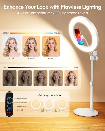 Image of Desk Ring Light with Stand for Computer, Zoom Lighting for Computer | 30 Light Modes for Video Conference, Video Calls, Home Office, Desk Lighting for Video Recording, Podcast, Webcam, Stream