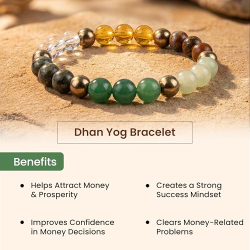 Image of Dhan Yog Bracelet for Wealth & Success | Pyrite Citrine Tiger Eye Green Aventurine Hematite | Money Attraction, Confidence & Abundance Bracelet | by Acharya Lavbhushan Ji