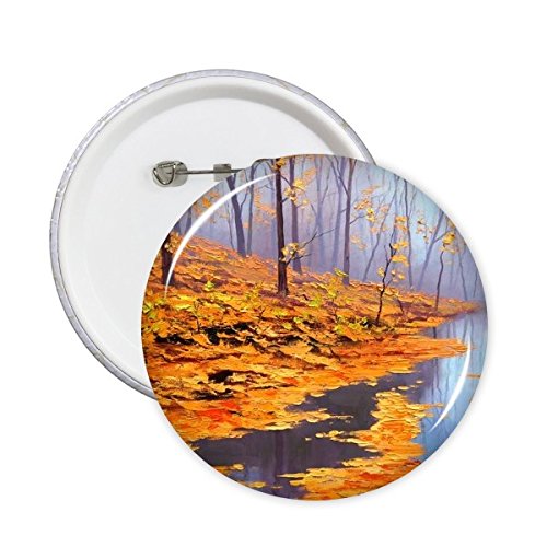 Broches rondes paysage forêt rivière arbre feuilles jaunes automne 5pcs S