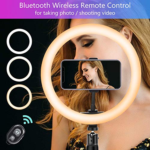 Kemier Selfie Ringleuchte Stativ mit Fernbedienung, Tischringlicht mit 3 Farbe und 10 Helligkeitsstufen, Bluetooth… – Bild 4
