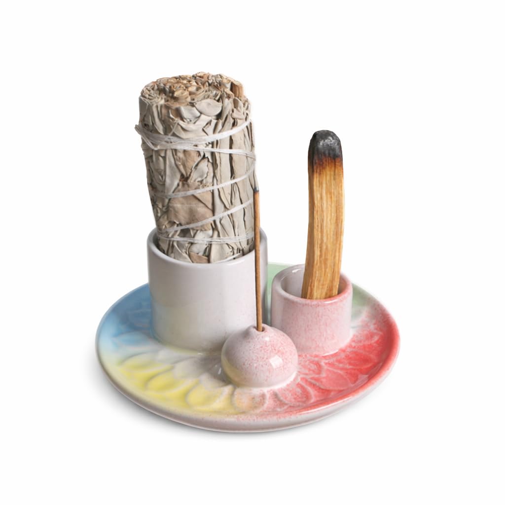 Brûleur Palo Santo en céramique fait main avec récupérateur de cendres pour la sauge