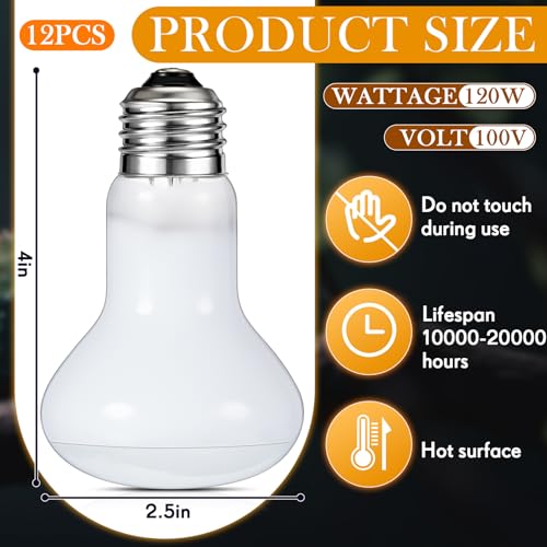 Image of VIHOSE 12 Pack 100 W Reptile Heat Bulbs White Heat Lamp Bulb White Lamp Basking Light Bulb for Reptile, Bearded Dragon, Lizard, Tortoise, Chicken, Leopard Gecko, Amphibian, Pets