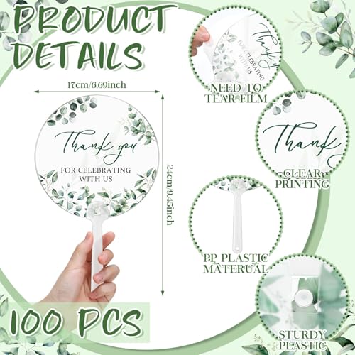 Image of Geelin 100 Pcs Wedding Fans Bulk Acrylic Bridal Shower Handheld Favor Fans for Guests Transparent Summer Wedding Bridesmaid Gift for Hot Outdoor Ceremony Baby Shower