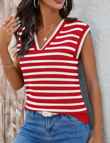 Image of AKEWEI Sweater Vest Women Sleeveless Knitted V Neck Cap Sleeve Pullover Tank Tops 2025 Summer Fall Fashion Causal Trendy