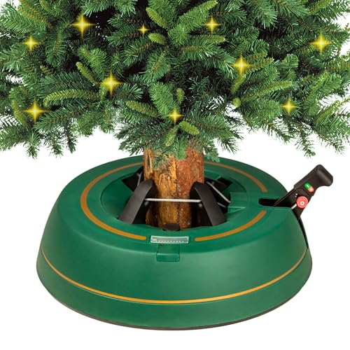 Kamai Support de Sapin de Noël pour Arbres Jusqu’à 2 m, avec pédale et système à câble Unique, réservoir d’Eau 2 L, Support pour Sapin Naturel, Vert Mat avec Ligne dorée