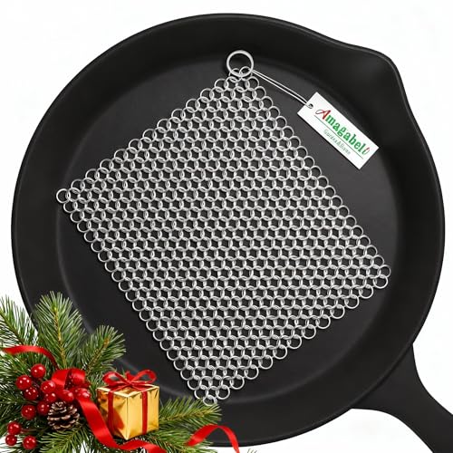 Amagabeli Cast Iron Cleaner 8'x6' 316L Stainless Steel Chainmail Scrubber Cast Iron Skillet Cleaner for Pan Pot Wok Griddles BBQ Grills Cast Iron Cleaning