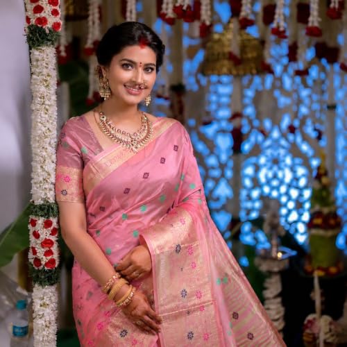 Image of Sarees for Women Wear Organaza Silk Banarasi Sari Kanjivaram Soft Pure Paithani Wedding Original Kanchipuram Pattu Sadi with Blouse Piece 2026 (Flowermeena)