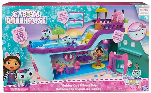 Gabby et la Maison Magique - Gabby Dollhouse - Bateau De Croisière - 2 Figurines Et 16 Accessoires - Effets Lumineux - Dessin Animé Jouet Maison De Poupée - Jouet Enfant 3 Ans Et +