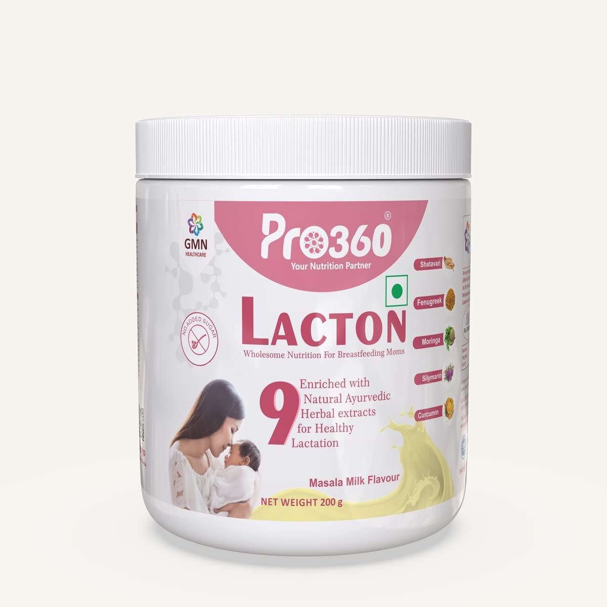 Pro360 Lacton Supplement Powder for Breastfeeding and Lactating Mothers - Enriched with Shatavari, Silymarin, Moringa, Curcumin, Cumin, Fennel, Fenugreek to - Masala Milk Flavor, 200g