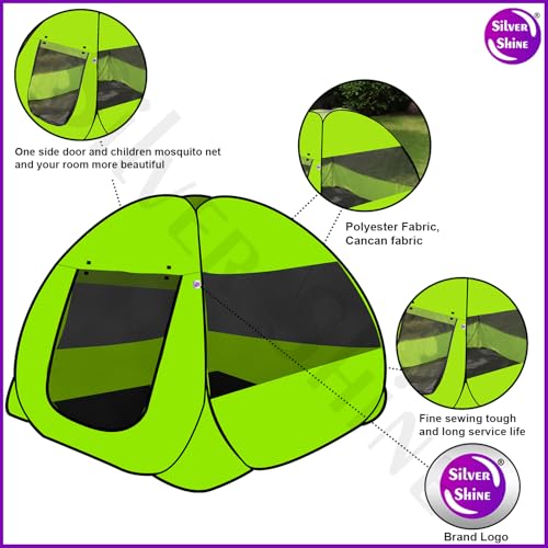 Image of SILVER SHINE Multicolor Foldable Kids Play Tent House | Pop-Up Tent with Mosquito Net | Fun Indoor & Outdoor Playhouse for Boys & Girls (Up to 10 Years) - Dark Green
