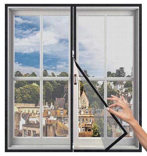 Woodluck Mosquito Net for Window Zipper | Height 4ft x Width 6ft | Color-Grey | Easy Install Mesh Screen Adhesive Hook & Loop | Pre Stitched Window Net Protect Home from Mosquitoes & Insects