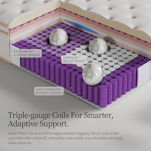 12 Inch Queen Hybrid Mattress, Cooling Gel Memory Foam & Zoned Pocket Coils, Pressure Relief, Motion Isolation, Breathable Bed in a Box, CertiPUR-US Certified