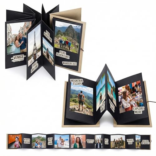Mini álbum de recortes 4,5 x 7 pulgadas, con tapa dura marrón y páginas interiores marrones, diseño acordeón, para manualidades y memoria personal miniatura 5