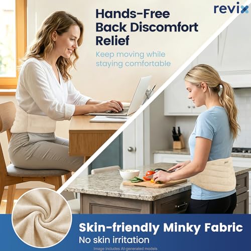 Image of REVIX Microwavable Heating Pad for Back and Waist, Hands-Free Wearable Microwave Heat Wrap with Strap, Natural Moist Heat Compress with Flaxseed and Clay Beads, Beige