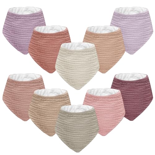Image of Wrrernsin Muslin Baby Bibs for Unisex Boys Girls, 10pack Cotton Drool Bibs, Adjustable Bandana Bibs for Drooling and Teething