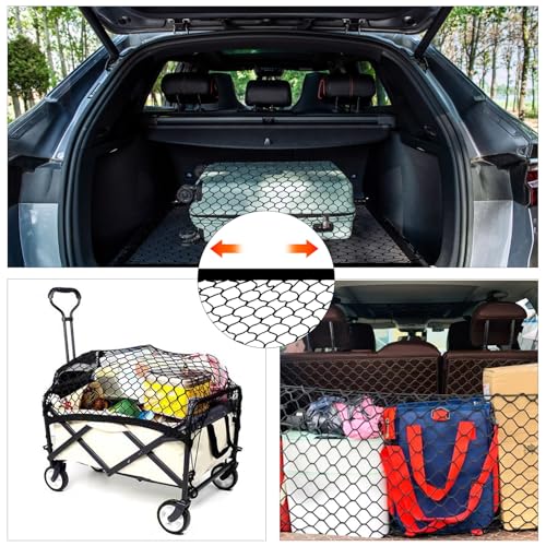 Junrvivy Hundegitter Auto Kofferraum Netz doppellagig, Kofferraumnetz Hunde, Kofferraum Trenngitter, Hundenetz Auto mit 4 Haken, Faltbares Aufbewahrungsnetz, Haustier Trenngitter 120x90 cm