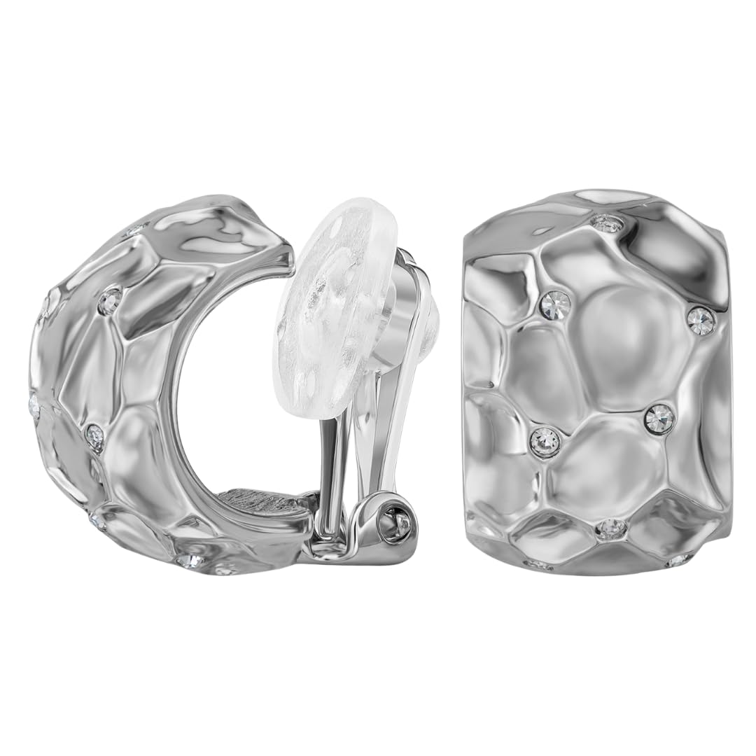 Traveller Ohrclips - Damen - Silberfarben - Kristalle - Wabenstruktur - Platiniert - 20x10mm - 157823
