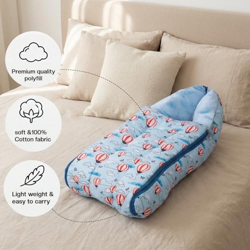 Image of Baybee 3-in-1 Baby Sleeping Bag & Carrying Bed | Velvet Cotton Carry Nest for New Born | Soft & Travel Friendly Sleeping Bag for Babies 0-6 Months (Lite Blue)