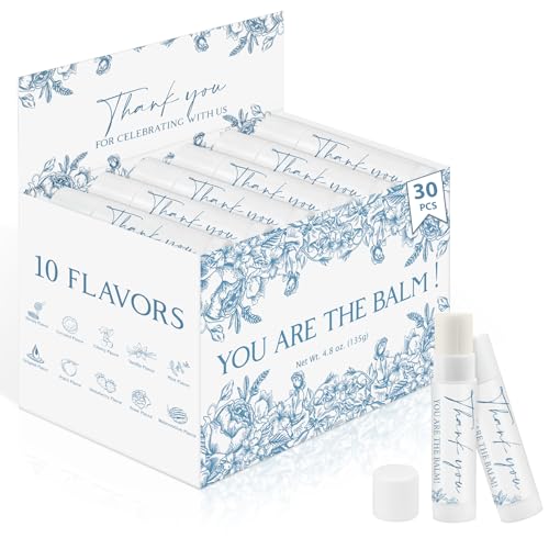 Image of 30 Pcs Blue Flower Wedding Thank You Gifts Moisturizing Lip Balms Bulk for Celebrating with Us Gifts Baby Shower Birthday Party Favors You Are The Balm Beeswax Reception Ideas Giveaways Guests