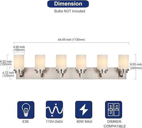 Miniatura 4 de TODOLUZ Luces de tocador, 6 luces de baño, iluminación sobre espejo, lámpara de pared para el hogar, lámpara de pared para mesa de comedor, mesa de