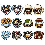 12 Stück Oktoberfest Anstecker Filz Set, Oktoberfest Accessoires mit Lebkuchenherz Bierkrug Brezel Bayern Hut Motiven, Oktoberfest Deko für Dirndl Tracht Oktoberfest Damen Outfit, Oktoberfest Broschen