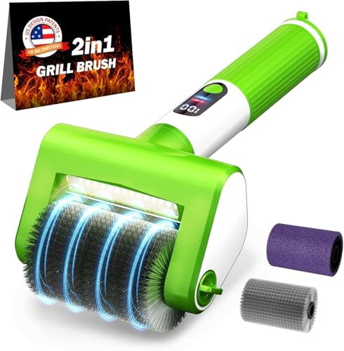 VYTOOV Electric Grill Brush, 2-Speed BBQ Grill Brush with LED Light/Screen Powerful Cleaning 800RPM/4000mAh/2 Brush Heads No Bristle Shedding Rechargeable Lightweight Grill Cleaner for Outdoor/Camping