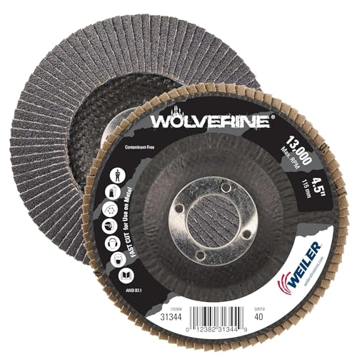 Image of Weiler 31344 Wolverine 4-1 /2 inch x 7 /8 inch Arbor Hole Abrasive Flap Disc, 40 Grit Zirconia Alumina, Bevel Type 29, Phenolic Backing, Standard Density (Pack of 10)